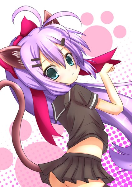 Anime picture 1000x1414 with original if (asita) single long hair tall image blue eyes animal ears purple hair cat ears cat girl cat tail girl miniskirt serafuku