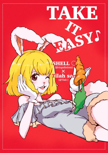 Anime picture 2480x3508 with one piece toei animation carrot (one piece) sherumaru (korcht06) single tall image looking at viewer blush fringe highres short hair open mouth blonde hair simple background smile bare shoulders holding brown eyes signed animal ears