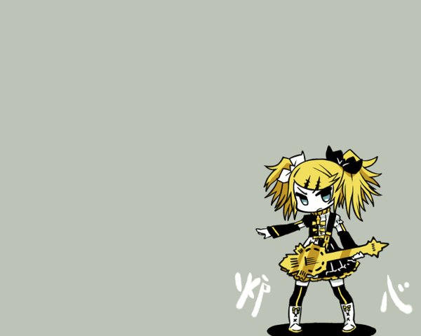 Anime picture 1280x1024 with vocaloid kagamine rin chan\u00d7co grey background chibi girl