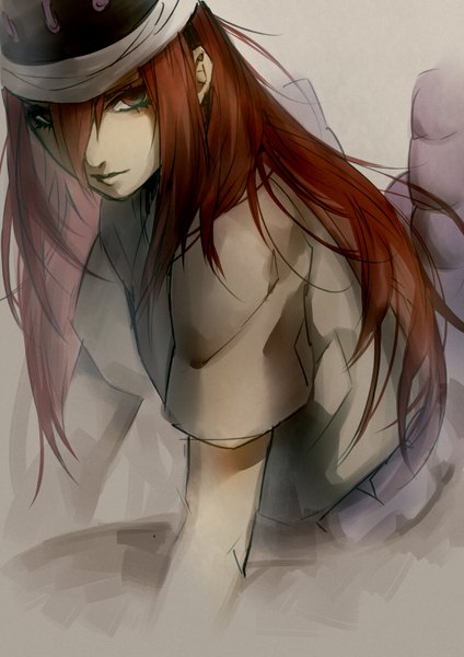 Anime picture 2480x3507 with naruto studio pierrot naruto (series) tayuya tayuya1130 single long hair tall image looking at viewer highres simple background brown hair sitting brown eyes girl headdress cap