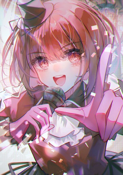 Anime-Bild 1748x2480 mit oshi no ko arima kana wny (wnys art) single tall image looking at viewer blush fringe highres short hair open mouth red eyes upper body red hair blunt bangs :d teeth short sleeves anaglyph pointing at viewer