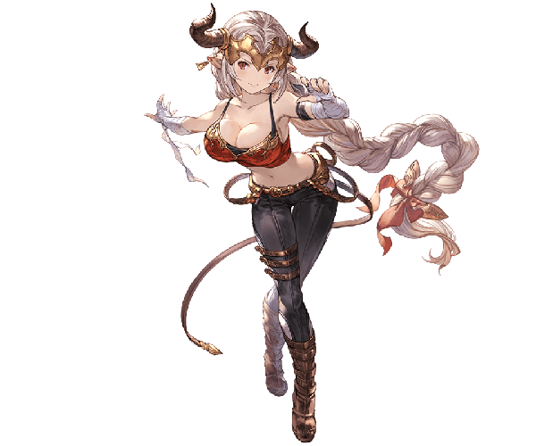 Anime picture 960x800 with granblue fantasy aliza (granblue fantasy) minaba hideo single fringe breasts light erotic red eyes large breasts standing looking away cleavage full body white hair braid (braids) very long hair horn (horns) pointy ears midriff single braid