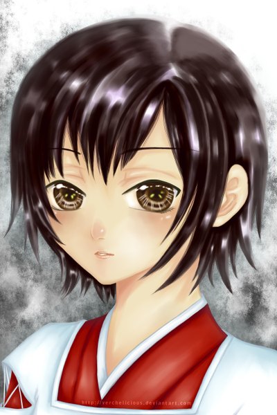 Anime picture 900x1350 with nurarihyon no mago yura keikain verchelicious single tall image looking at viewer blush fringe short hair black hair simple background white background brown eyes traditional clothes parted lips japanese clothes lips eyebrows girl