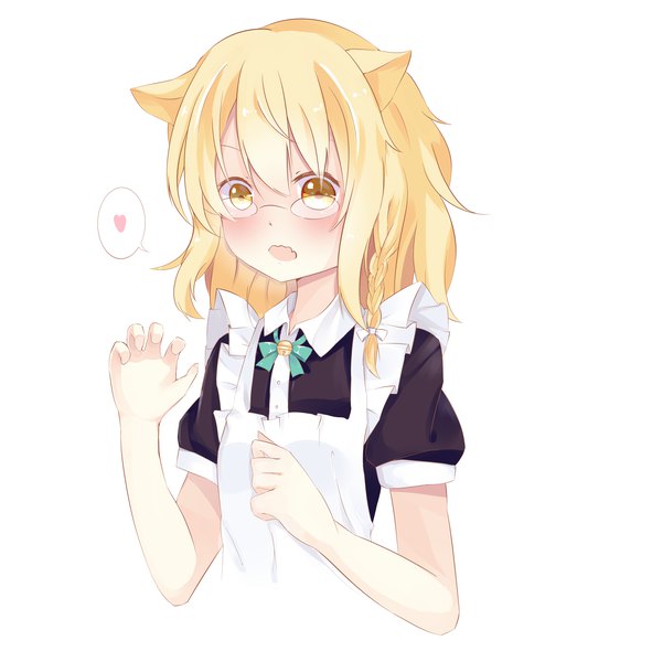 Anime picture 3952x4016 with touhou kirisame marisa chu lu jiang xd single long hair tall image fringe highres open mouth blonde hair simple background hair between eyes white background animal ears yellow eyes absurdres upper body braid (braids) arm up cat ears