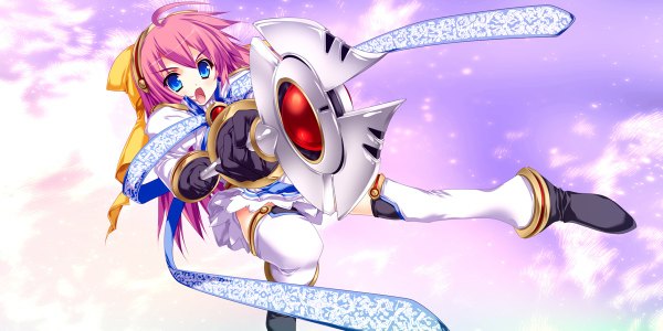 Anime picture 1200x600 with walpurgis (game) open mouth blue eyes wide image pink hair game cg girl