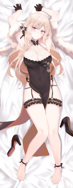 Anime picture 1480x3800 with girls frontline ots-14 (girls frontline) ots-14 (sangria succulent) (girls' frontline) ru zhai single long hair tall image looking at viewer blush fringe breasts light erotic blonde hair hair between eyes large breasts yellow eyes payot cleavage full body bent knee (knees)