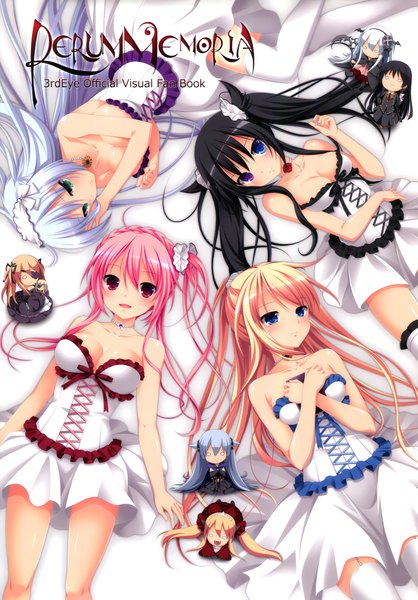 Anime picture 2431x3490 with makita maki long hair tall image blush highres breasts open mouth blue eyes black hair blonde hair smile red eyes twintails bare shoulders multiple girls green eyes pink hair cleavage white hair scan