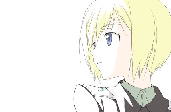 Anime picture 1600x1050 with strike witches erica hartmann agahari single fringe short hair blonde hair simple background white background purple eyes looking away profile portrait girl uniform military uniform