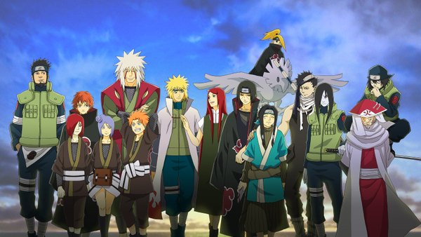 Anime picture 3206x1811 with naruto studio pierrot naruto (series) uchiha itachi namikaze minato uzumaki kushina deidara sasori konan jiraiya orochimaru momochi zabuza nagato (naruto) haku (naruto) sarutobi hiruzen yahiko (naruto) sarutobi asuma long hair fringe highres