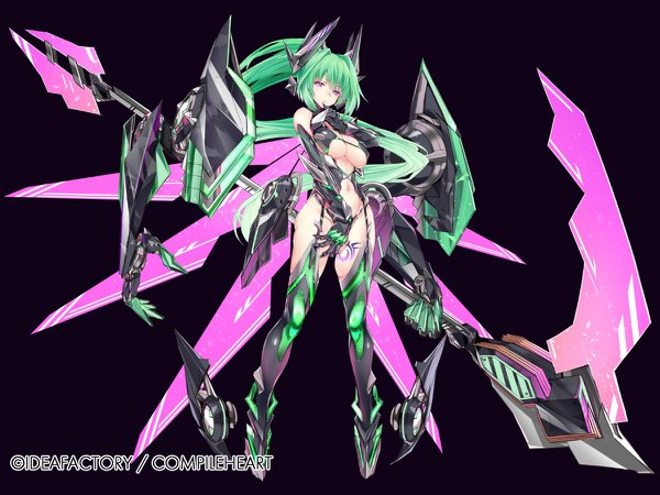 Аниме картинка 1200x900 с игровое гиперпространство нептунии nepnep connect: chaos chanpuru green heart green heart (chaos form) afukuro один (одна) грудь лёгкая эротика простой фон большая грудь стоя всё тело причёска конский хвост очень длинные волосы розовые глаза официальный арт грудь снизу чёрный фон dark persona девушка