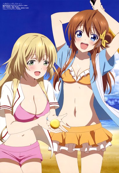 Anime picture 4074x5938 with hachigatsu no cinderella nine megami magazine arihara tsubasa nozaki yuuki shoukin naoko long hair tall image blush fringe highres breasts open mouth blue eyes light erotic blonde hair brown hair large breasts multiple girls green eyes absurdres