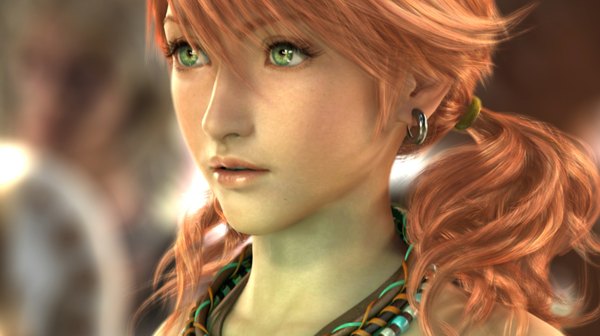Anime picture 1920x1078 with final fantasy final fantasy xiii square enix oerba dia vanille highres wide image twintails green eyes pink hair orange hair realistic short twintails face girl earrings