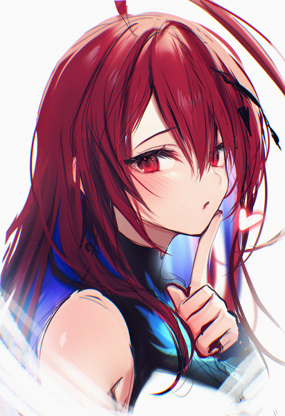 Anime picture 2280x3332 with virtual youtuber hololive hololive english elizabeth rose bloodflame maruccy single long hair tall image looking at viewer fringe highres hair between eyes red eyes upper body ahoge red hair finger to mouth portrait girl heart