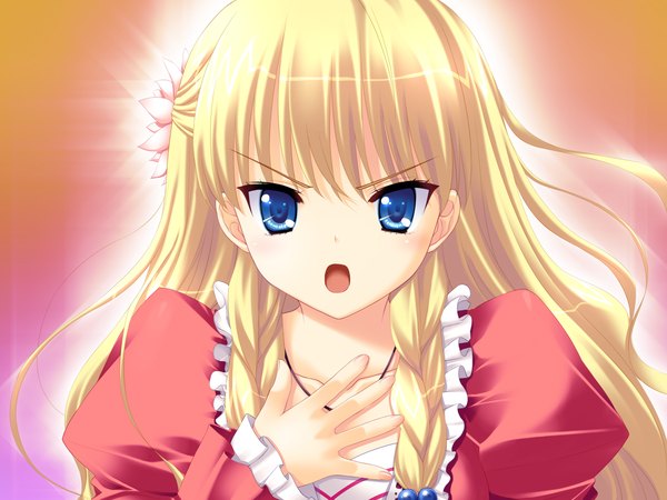 Anime picture 1600x1200 with nanairo kouro rachel windsor rakko long hair open mouth blue eyes blonde hair game cg girl