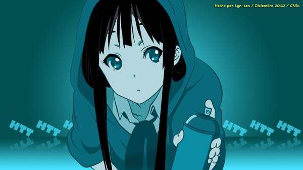 Anime picture 2100x1176 with k-on! kyoto animation akiyama mio single long hair highres blue eyes black hair wide image girl hood