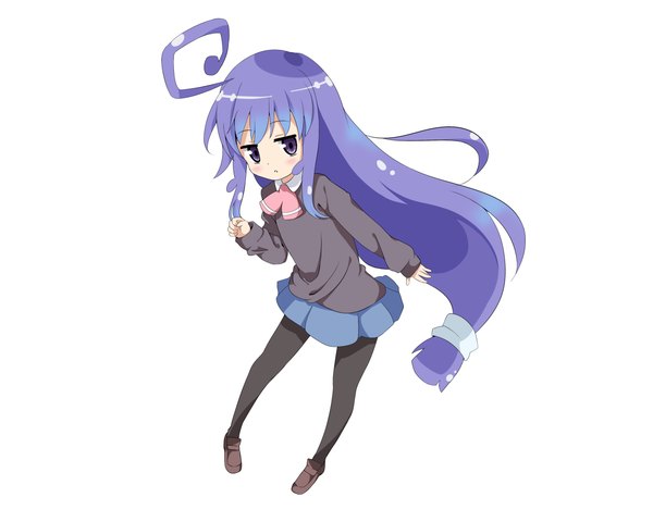 Anime picture 1280x1024 with acchi kocchi miniwa tsumiki single blush simple background white background purple eyes purple hair ahoge very long hair girl skirt uniform school uniform sweater