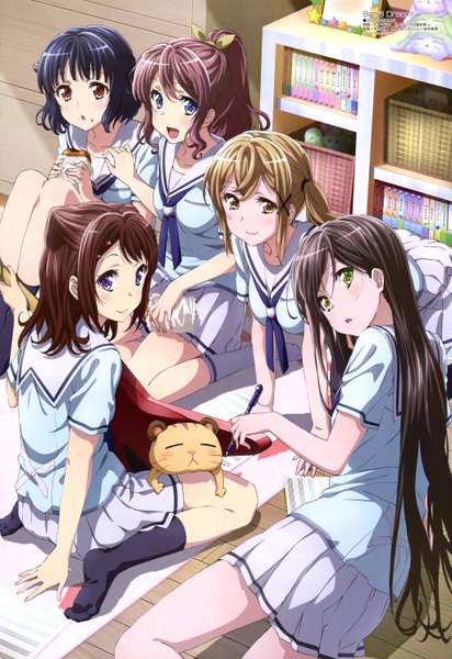 Anime picture 4083x5934 with bang dream! megami magazine ichigaya arisa toyama kasumi hanazono tae yamabuki saaya ushigome rimi nita matsuko long hair tall image blush highres short hair open mouth blue eyes black hair brown hair purple eyes multiple girls brown eyes