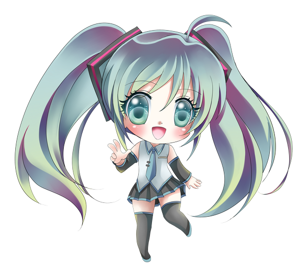 Anime picture 4200x3800 with vocaloid hatsune miku rurutia8 blush highres open mouth twintails absurdres aqua eyes aqua hair transparent background chibi girl skirt detached sleeves miniskirt necktie