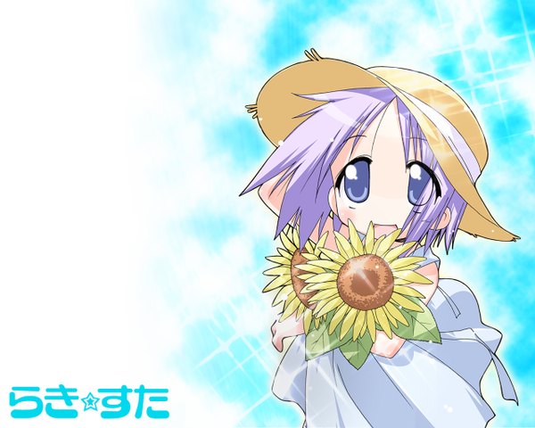 Anime picture 1280x1024 with lucky star kyoto animation hiiragi tsukasa girl sunflower