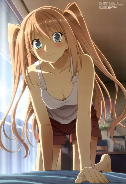 Anime picture 4077x5923 with koi to senkyo to chocolate megami magazine sumiyoshi chisato single long hair tall image blush highres blue eyes blonde hair smile twintails absurdres official art girl shorts