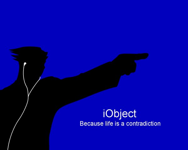 Anime picture 1280x1024 with ace attorney ipod phoenix wright blue background pointing silhouette parody