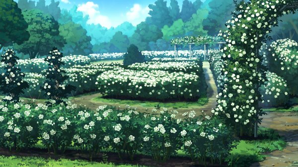 Anime picture 1820x1024 with hapymaher purple software highres wide image game cg no people nature flower (flowers) plant (plants) tree (trees) path