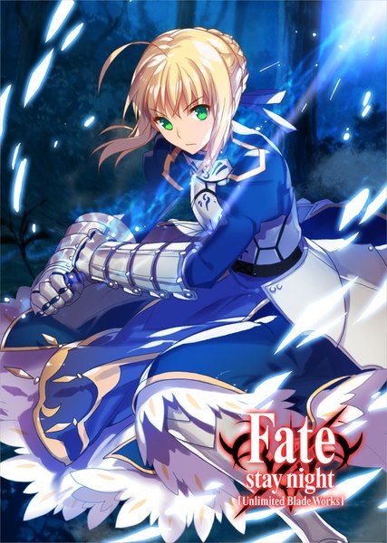 Anime picture 600x843 with fate (series) fate/stay night type-moon artoria pendragon (all) saber empew single tall image looking at viewer short hair blonde hair green eyes girl dress gloves armored dress