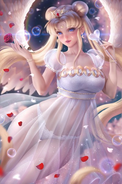 Anime picture 4000x6000 with bishoujo senshi sailor moon toei animation tsukino usagi princess serenity ayyasap single tall image looking at viewer blush fringe highres breasts blue eyes light erotic blonde hair smile large breasts twintails holding signed