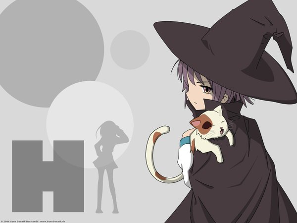 Anime picture 1600x1200 with suzumiya haruhi no yuutsu kyoto animation suzumiya haruhi nagato yuki shamisen (suzumiya haruhi) witch girl cat