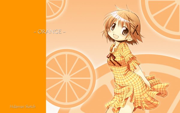 Anime picture 1680x1050 with hidamari sketch shaft (studio) yuno wide image orange background x hair ornament