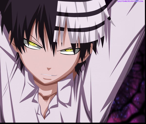 Anime picture 3000x2535 with soul eater studio bones death the kid tongasart single highres short hair black hair yellow eyes white hair multicolored hair two-tone hair streaked hair coloring close-up boy shirt