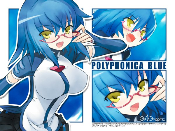 Anime picture 1024x768 with shinkyoku soukai polyphonica gagraphic blue hair girl glasses