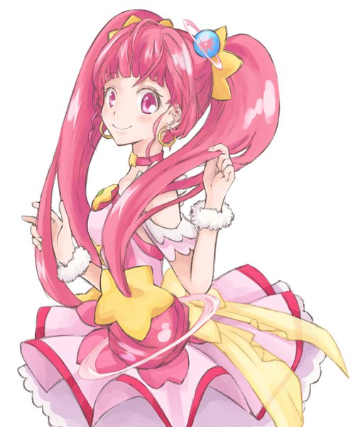 Anime picture 890x1058 with precure star twinkle precure toei animation hoshina hikaru cure star touyama (terada) single long hair tall image looking at viewer blush fringe simple background smile standing white background twintails pink hair blunt bangs pink eyes