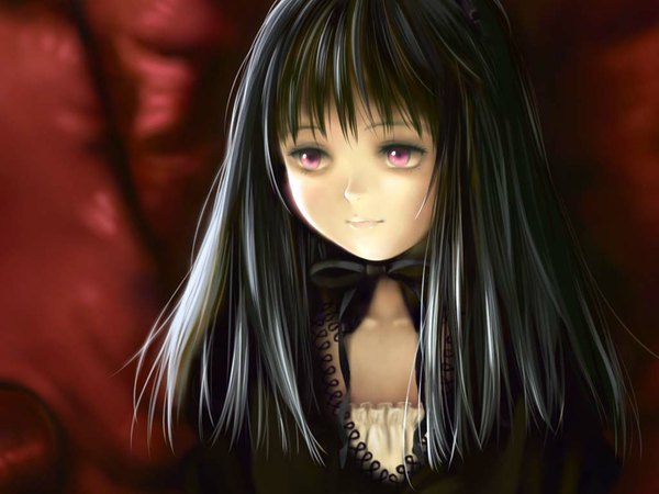 Anime picture 1024x768 with rozen maiden suigintou toshi hiroshi long hair smile purple eyes grey hair lolita fashion goth-loli ribbon (ribbons)