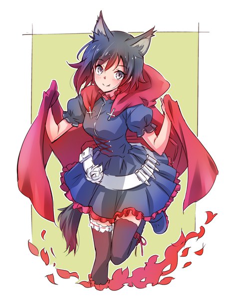 Anime picture 1500x1927 with rwby rooster teeth ruby rose iesupa single tall image looking at viewer short hair black hair simple background smile animal ears red hair tail animal tail multicolored hair two-tone hair gradient hair lacing silver eyes