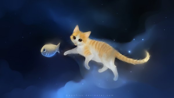 Anime picture 1920x1080 with original apofiss highres wide image animal cat fish (fishes)