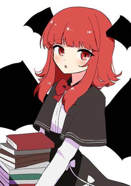 Anime picture 2039x2894 with foul detective satori touhou koakuma 144udy single tall image fringe highres short hair simple background red eyes white background holding red hair blunt bangs :o head wings demon wings girl wings