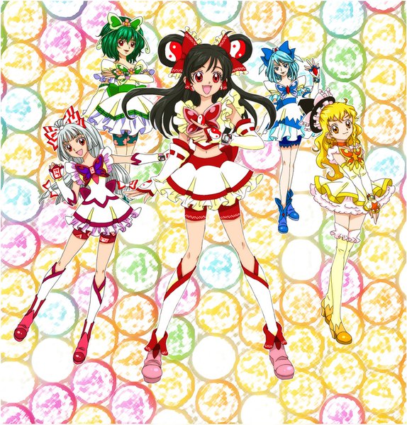 Anime picture 908x949 with precure yes! precure 5 touhou toei animation hakurei reimu kirisame marisa cirno fujiwara no mokou kazami yuuka yumehara nozomi cure dream akimoto komachi minazuki karen cure mint kasugano urara (yes! precure 5) cure aqua cure lemonade natsuki rin cure rouge shio (pesante)