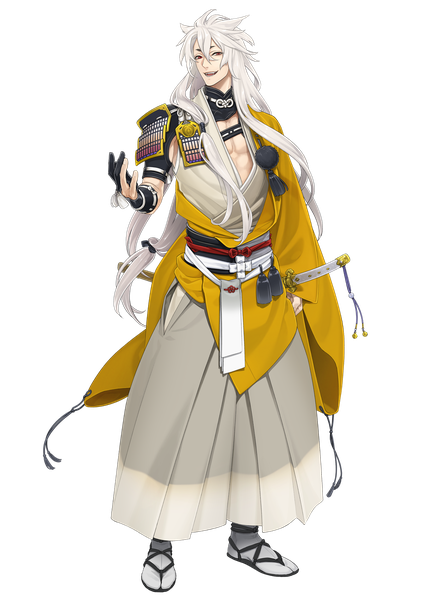Anime picture 1200x1697 with touken ranbu nitroplus kogitsunemaru ipev single long hair tall image looking at viewer fringe open mouth hair between eyes red eyes white background full body traditional clothes japanese clothes official art outstretched arm transparent background sheathed