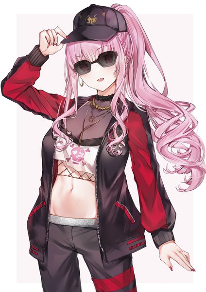 Anime picture 2480x3508 with virtual youtuber hololive hololive english mori calliope mori calliope (streetwear) yukineko1018 single long hair tall image looking at viewer blush fringe highres breasts open mouth simple background hair between eyes standing white background payot