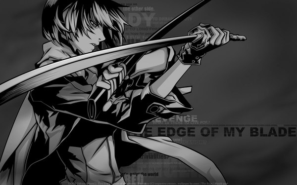 Anime picture 1920x1200 with dogs: bullets & carnage david production fuyumine naoto asa00 highres wide image wallpaper monochrome fighting stance boy gloves sword fingerless gloves