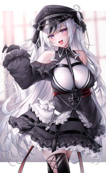 Anime picture 3130x5110 with azur lane elbe (azur lane) oyuwari single long hair tall image looking at viewer blush fringe highres breasts open mouth light erotic smile large breasts standing purple eyes bare shoulders payot absurdres