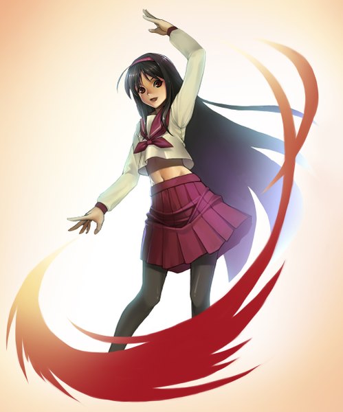 Anime picture 1000x1202 with shingetsutan tsukihime type-moon toono akiha dominic (pixiv) single long hair tall image open mouth black hair red eyes girl skirt serafuku hairband