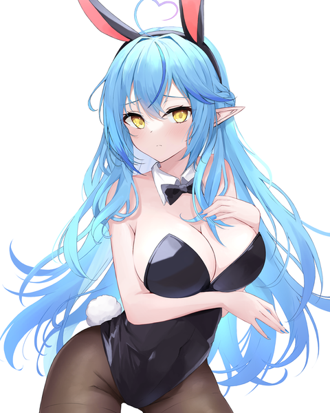 Anime picture 2000x2500 with virtual youtuber hololive yukihana lamy nama tt1786 single long hair tall image looking at viewer blush fringe highres breasts light erotic simple background hair between eyes large breasts standing white background animal ears yellow eyes