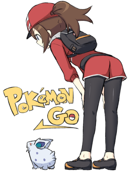 Anime picture 800x1047 with pokemon pokemon (game) pokemon go nintendo female protagonist (pokemon go) nidoran engiyoshi long hair tall image simple background brown hair standing white background payot looking away full body ponytail leaning leaning forward copyright name