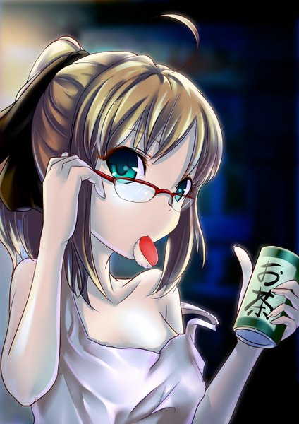 Anime picture 1000x1414 with fate (series) fate/stay night fate/unlimited codes studio deen type-moon artoria pendragon (all) saber saber lily mikoto (mio) single tall image looking at viewer short hair blonde hair green eyes girl glasses