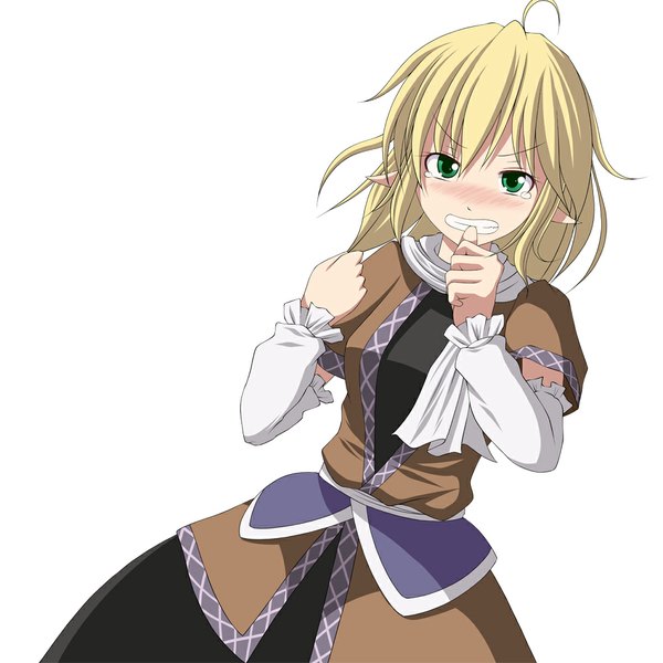 Anime picture 1000x1000 with touhou mizuhashi parsee s-syogo single blush short hair simple background blonde hair white background green eyes pointy ears girl dress
