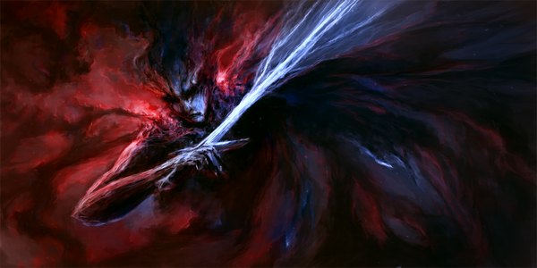 Anime picture 1176x588 with original chris cold single wide image smoke serious demon weapon sword