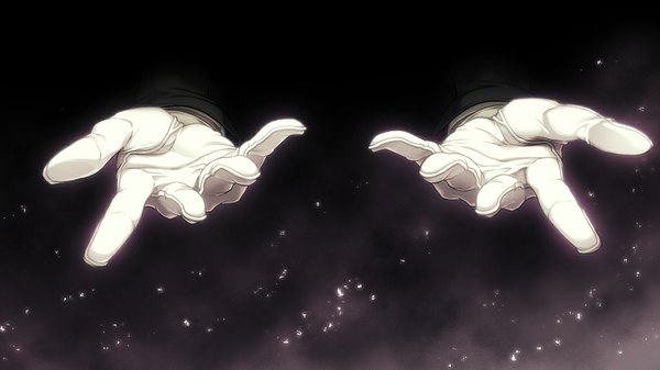 Anime picture 1024x576 with full metal daemon muramasa nitroplus wide image dark background gloves hands