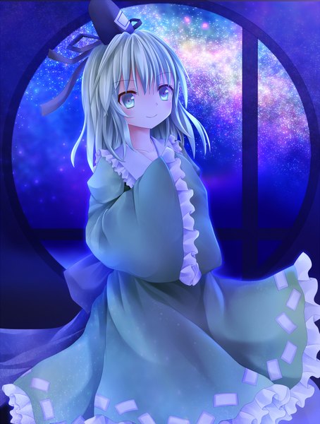 Anime picture 1400x1850 with touhou mononobe no futo furomaaju (fromage) single tall image looking at viewer short hair blue eyes silver hair girl dress hat